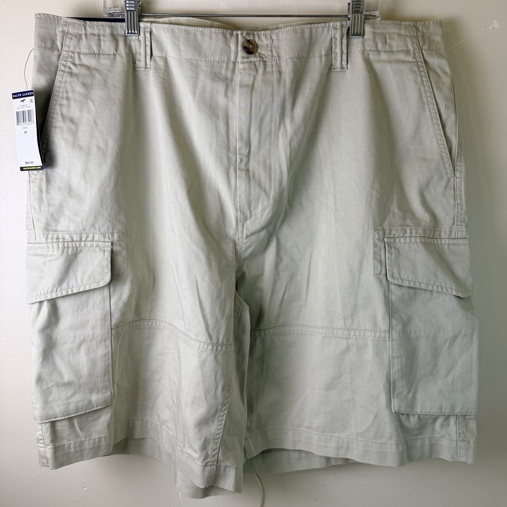 New Polo Ralph Lauren Men's Khaki Relax Fit Cargo Pocket Chino Shorts Sz 40 Prep